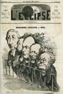 Enkele advocaten, Emmanuel Arago (1812-1896), Leon Gambetta (1838-1882), Jules Grevy (1807-1891), Laurier en Adolphe Cremieux (1796-1880) door Andre Gill