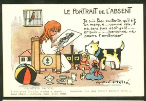 Ansichtkaart, Kleur Satirisch: Het Portret van de Afwezige - Oorlog van 14-18, Kinderillustratie door Andre Helle (1875-1945) door Andre Helle