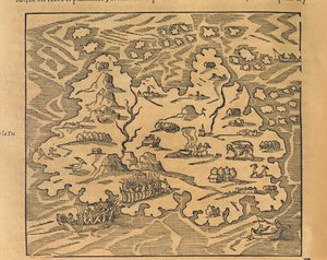 Kaart van Trinity Island in de Antillen, uit Universele kosmografie door Andre Thevet door Andre Thevet