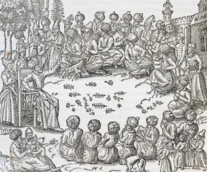 Ontmoeting tussen Turken en Arabieren, Marokko, gravure uit Universal Cosmology, door Andre Thevet, Parijs door Andre Thevet