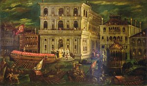 Inscheping van de Dogaressa Morosina Morosini Grimani 4 mei 1597, Venetië, ca. 1600 door Andrea Vicentino