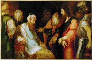 Christus voor Herodes ... (schilderij op doek) door Andrea (fl.1527/30-63) Schiavone