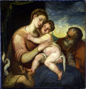 De Heilige Familie met Johannes de Doper door Andrea Schiavone