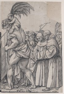 Sectie H: Sint Christoffel die het Christuskind draagt, uit De Triomf van Christus, 1836 door Andrea Andreani