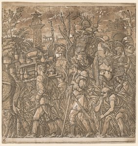 De Triomf van Julius Caesar: Soldaten die Vazen en Oorlogstrofeeën Dragen