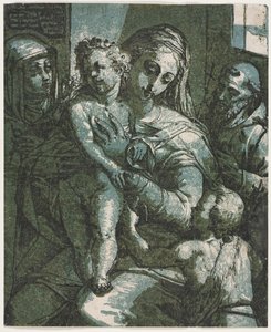 Maagd en Kind met St. Johannes, St. Catharina van Siena en Sint Franciscus, 1585 door Andrea Andreani