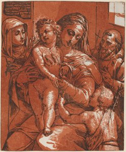 Madonna en kind vergezeld door heiligen