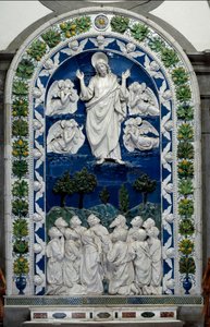 Hemelvaart van Jezus met Onze Lieve Vrouw en Elf Apostelen (laag keramisch reliëf) (circa 1490) (475 x 305 cm) Santuario della Verna, Italië