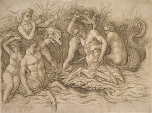 Slag van de zeegoden rechterhelft, ca. 1485-88 door Andrea Mantegna