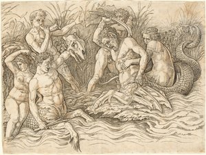 Slag van de Zeegoden (rechter helft) door Andrea Mantegna