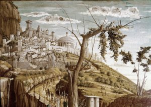 Christus biddend in de tuin van olijfbomen, linker deel van de predelle, Altaarstuk van San Zeno door Andrea Mantegna