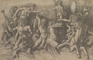 De Slag van de Zeegoden (linker gedeelte van een fries) door Andrea Mantegna