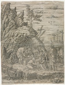 De graflegging met de vier vogels door Andrea Mantegna