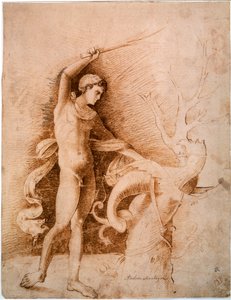 Jonge man vecht tegen de draak, eind 15e eeuw door Andrea Mantegna