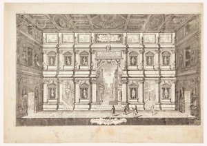 Zicht op het podium van het Teatro Olimpico in Vicenza