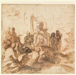 Ontwerp voor Allegorie van de Goddelijke Wijsheid, Ontvangstruimte, Palazzo Barberini, Rome, Italië door Andrea Sacchi