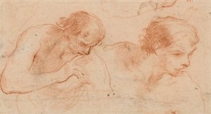 Twee studies van de buste van een man naar rechts gedraaid door Andrea Sacchi
