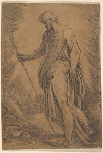 Een apostel met een staf naar links, ca. 1540-60 door Andrea Schiavone