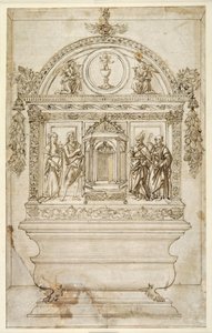 Ontwerp voor het altaar van een kapel, met een tabernakel voor de Eucharistie door Andrea del (follower of) Verrocchio