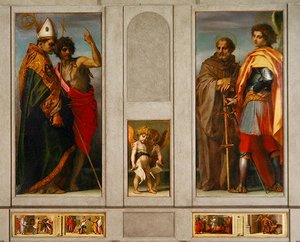Altaarstuk met de vier heiligen: de aartsengel, Michael, Johannes Gualberto, Bernardus en Johannes de Doper, 1528