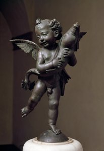 Liefde met dolfijn Bronzen beeldhouwwerk door Verrocchio door Andrea del Verrocchio