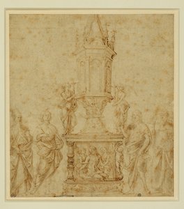 School van Verrocchio. Reliekschrijn tussen een ... door Andrea del Verrocchio