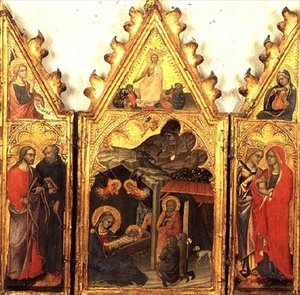 De annunciatie, geboorte en opstanding door Andrea di Bartolo
