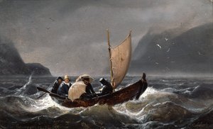 Kunstenaars in stormachtig weer in Sognefjorden door Andreas Achenbach