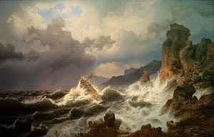 Een zeestorm aan de Noorse kust