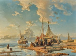 Nederlandse vissers na de vangst door Andreas Achenbach