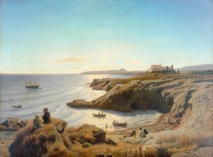 Kust bij Syracuse door Andreas Achenbach