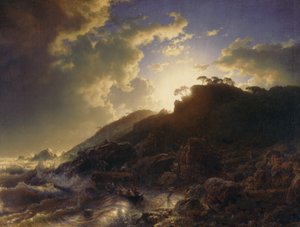 Zonsondergang na een storm aan de kust van Sicilië door Andreas Achenbach