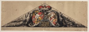 Heraldiek ontwerp ingesloten in een driehoekige fronton door Andreas Bodan II