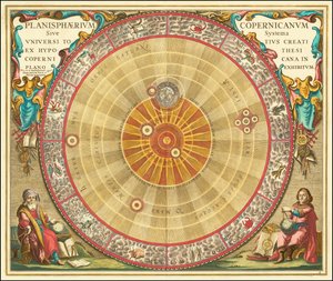 1660 Copernicaanse astronomische kaart in de vorm van concentrische cirkels door Andreas Cellarius