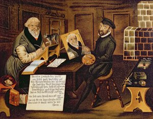 De kunstenaar aan het werk schildert Hans Sachs