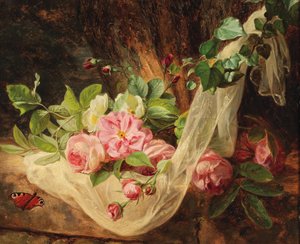 Stilleven met rozen op een bosgrond door Andreas Lach