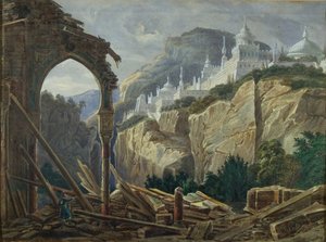Toneelontwerp voor de opera Ruslan en Lyudmila van M. Glinka, 1842