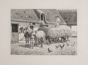 Deens: Een oogstwagen in een boerderij door Andreas Peter Madsen