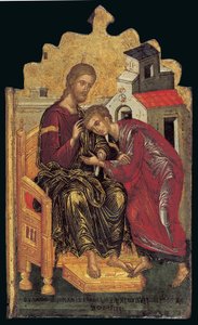 St. Johannes de Theoloog Ontvangt de Zegen van Christus (linker paneel van een drieluik)
