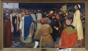Prins Gleb Sviatoslavitch doodt een volkhve op een veche in Novgorod