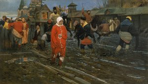 Zeventiende-eeuwse straat in Moskou op een feestdag