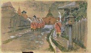 Strelets patrouille bij de Ilyinsky-poorten in Oud-Moskou, 1897