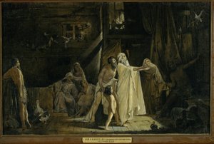 Binnenaanzicht van de ark van Noach. De duif brengt Noach een olijftak na de zondvloed, teken dat het water zakt.
