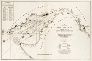 Een kaart van Delaware Bay en rivier, met een volledige en exacte beschrijving van de kusten, kreken, havens, dieptes, zandbanken en oriëntatiepunten, van de Capes tot Philadelphia