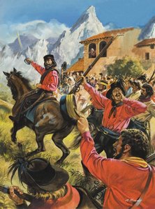Guiseppe Garibaldi (1807-82) en zijn leger in de strijd met de Neopolitaanse koninklijke troepen (gouache op papier) door Andrew Howat