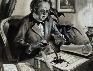 Portret van Franz Schubert (gouache op papier) door Andrew Howat