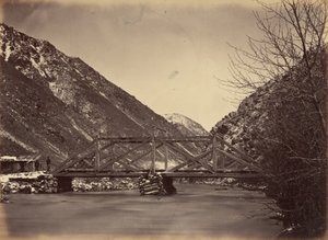 Plaat 42. Mormon Turnpike Bridge, monding van Weber Canon,1869 (foto) door Andrew Joseph Russell