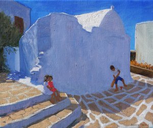 Cricket bij de kerkmuur, Mykonos door Andrew Macara