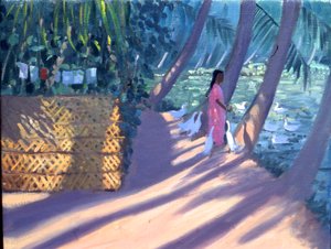 Eenden voeren, Kerala, India (olieverf op doek) door Andrew Macara