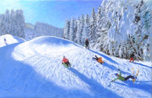 Skiën in Morzine, Frankrijk, 2023 (olieverf op doek)